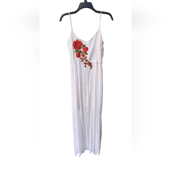 Say What? White Maxi Boho Festival Brunch Dress with Red Floral Embroidery XL - Picture 1 of 14